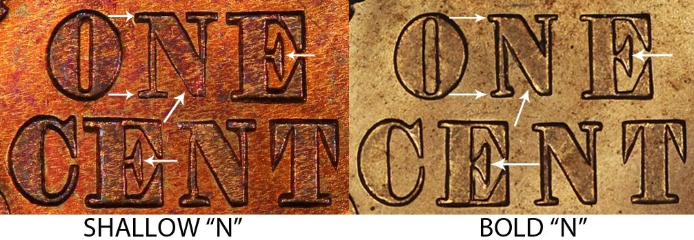 1871 Indian Head Penny Shallow N reverse close-up showing the sunken N in ONE CENT and straight T-shaped E serifs
