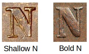 1871 Indian Head Penny Bold N reverse close-up showing the prominent raised N in ONE CENT and trumpet-shaped E serifs