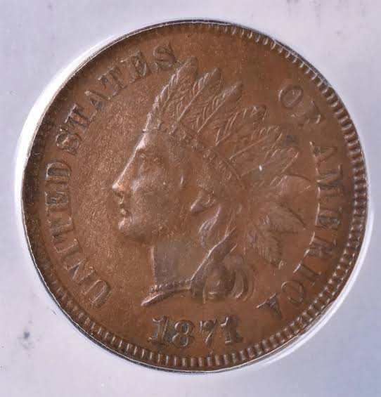 1871 Indian Head Penny Misplaced Date MPD-001 (Snow-5) macro showing traces of a digit punched into the denticles below the main 1871 date